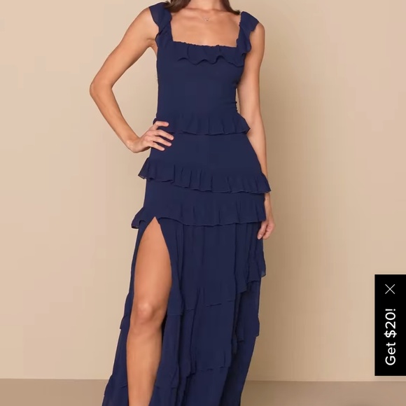 Lulus Compelling Romantic Dark Blue Ruffled Tiered Maxi Dress - Size L - Picture 2 of 5